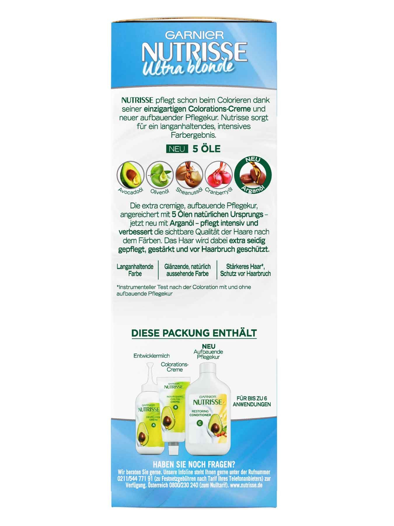 Seitenansicht auf die Verpackung der Garnier Nutrisse Creme 101 Extra Helles Blond